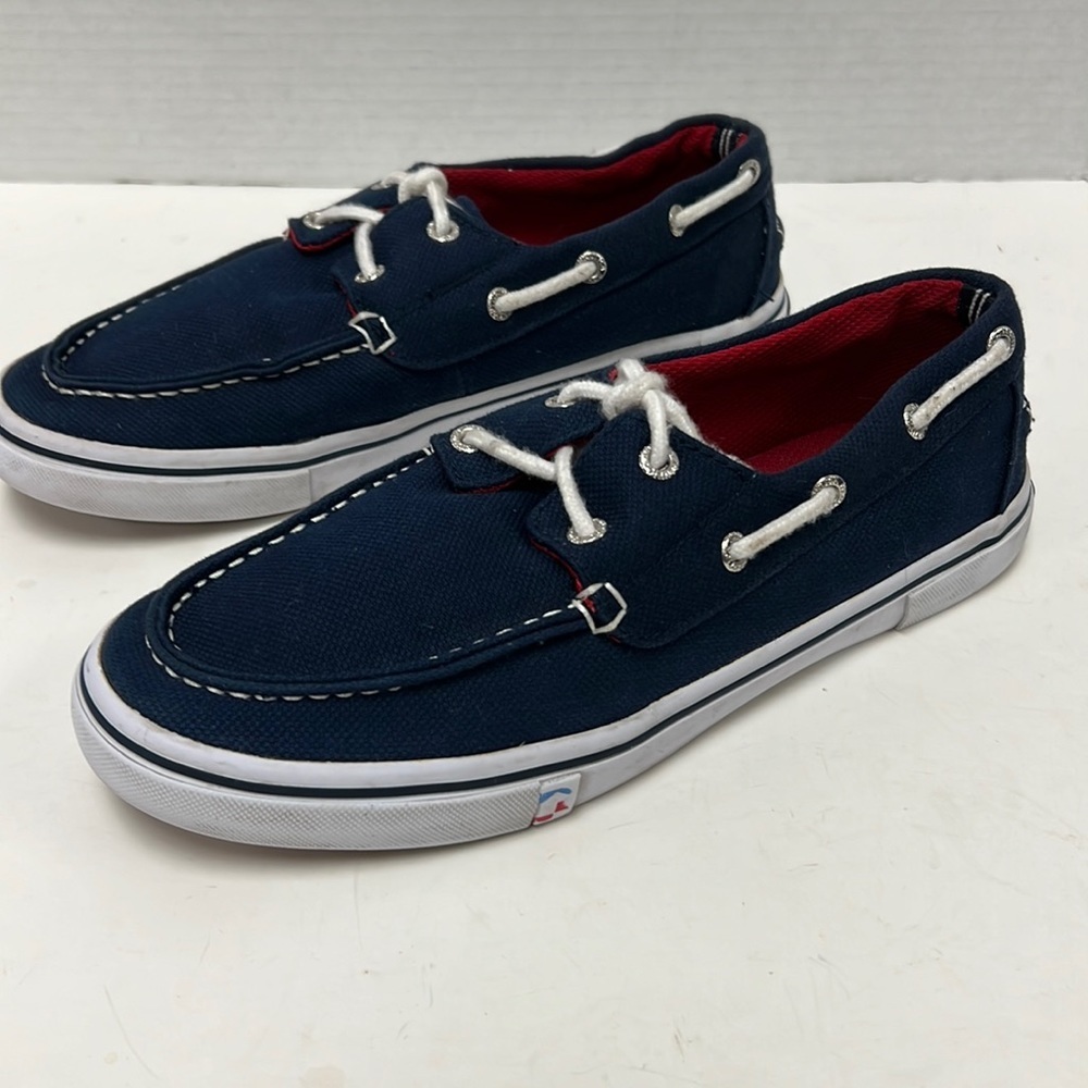 Nautica Men’s Navy Canvas Boat Shoes Red White Size 7.5